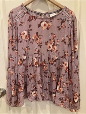Boho Knox Rose Mauve Floral Tiered Long-Sleeve Tunic
